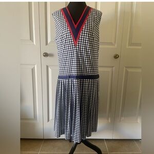 Serbin | 1960s Herringbone Print Day Dress. Designer Muriel Ryan. Drop Waist.